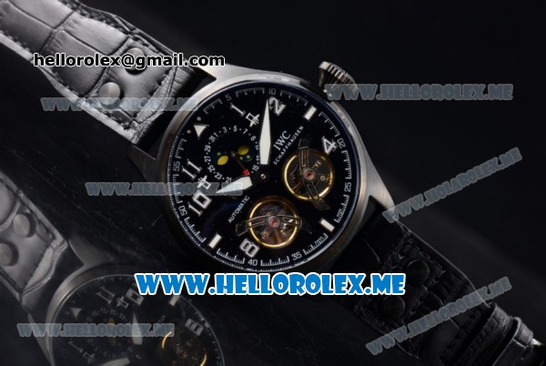 IWC Big Pilot Double Tourbillon Asia ST28 Automatic PVD Case with Black Dial and Black Leather Strap Stick/Arabic Numeral Markers - Click Image to Close