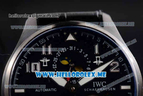 IWC Big Pilot Double Tourbillon Asia ST28 Automatic PVD Case with Black Dial and Black Leather Strap Stick/Arabic Numeral Markers - Click Image to Close