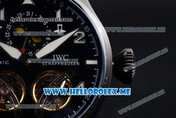 IWC Big Pilot Double Tourbillon Asia ST28 Automatic PVD Case with Black Dial and Black Leather Strap Stick/Arabic Numeral Markers - Click Image to Close