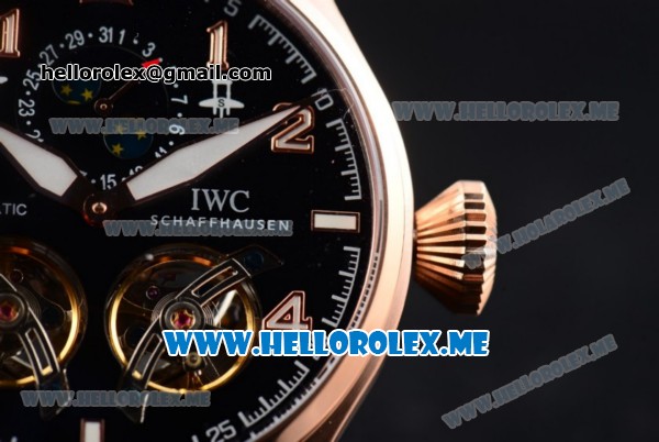 IWC Big Pilot Double Tourbillon Asia ST28 Automatic Rose Gold Case with Black Dial and Black Leather Strap Stick/Arabic Numeral Markers - Click Image to Close