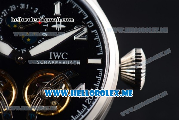 IWC Big Pilot Double Tourbillon Asia ST28 Automatic Steel Case with Black Dial and Black Leather Strap Stick/Arabic Numeral Markers - Click Image to Close