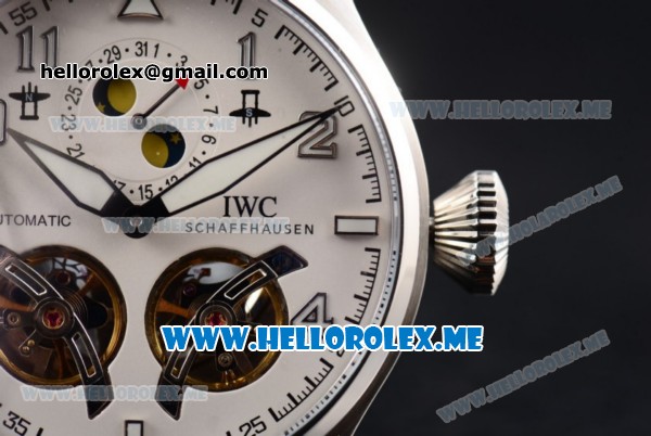IWC Big Pilot Double Tourbillon Asia ST28 Automatic Steel Case with White Dial and Black Leather Strap Stick/Arabic Numeral Markers - Click Image to Close