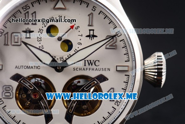 IWC Big Pilot Double Tourbillon Asia ST28 Automatic Steel Case with White Dial and Black Leather Strap Stick/Arabic Numeral Markers - Click Image to Close