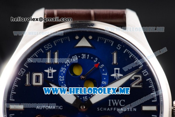 IWC Big Pilot Double Tourbillon Asia ST28 Automatic Steel Case with Blue Dial and Brown Leather Strap Stick/Arabic Numeral Markers - Click Image to Close