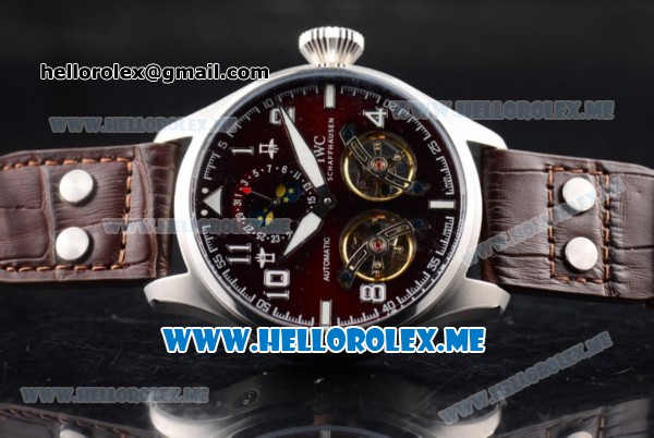 IWC Big Pilot Double Tourbillon Asia ST28 Automatic Steel Case with Brown Dial and Brown Leather Strap Stick/Arabic Numeral Markers - Click Image to Close