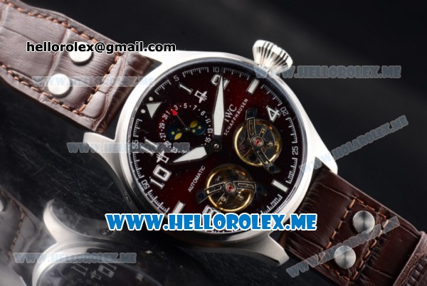 IWC Big Pilot Double Tourbillon Asia ST28 Automatic Steel Case with Brown Dial and Brown Leather Strap Stick/Arabic Numeral Markers - Click Image to Close