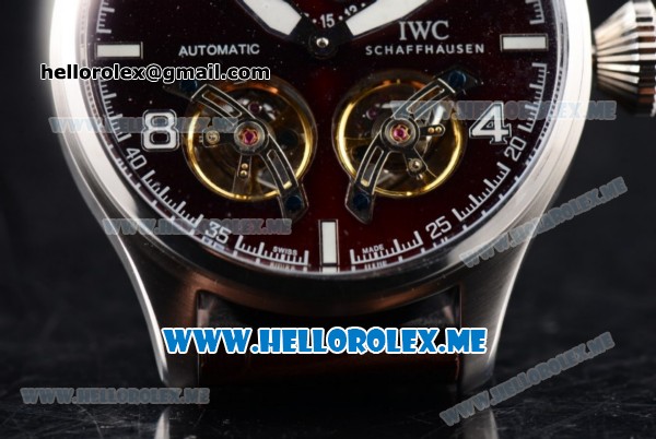 IWC Big Pilot Double Tourbillon Asia ST28 Automatic Steel Case with Brown Dial and Brown Leather Strap Stick/Arabic Numeral Markers - Click Image to Close