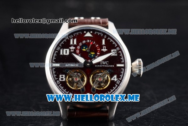 IWC Big Pilot Double Tourbillon Asia ST28 Automatic Steel Case with Brown Dial and Brown Leather Strap Stick/Arabic Numeral Markers - Click Image to Close