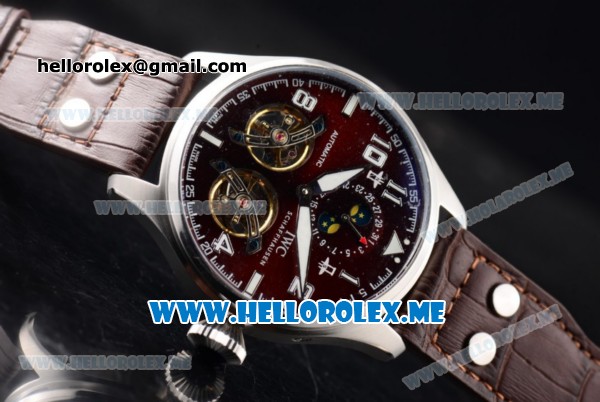 IWC Big Pilot Double Tourbillon Asia ST28 Automatic Steel Case with Brown Dial and Brown Leather Strap Stick/Arabic Numeral Markers - Click Image to Close