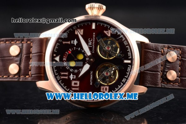 IWC Big Pilot Double Tourbillon Asia ST28 Automatic Rose Gold Case with Brown Dial and Brown Leather Strap Stick/Arabic Numeral Markers - Click Image to Close