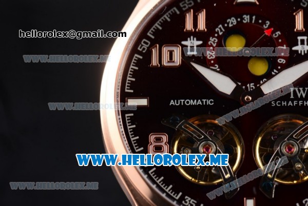 IWC Big Pilot Double Tourbillon Asia ST28 Automatic Rose Gold Case with Brown Dial and Brown Leather Strap Stick/Arabic Numeral Markers - Click Image to Close