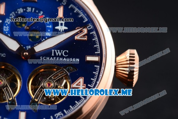 IWC Big Pilot Double Tourbillon Asia ST28 Automatic Rose Gold Case with Blue Dial and Brown Leather Strap Stick/Arabic Numeral Markers - Click Image to Close