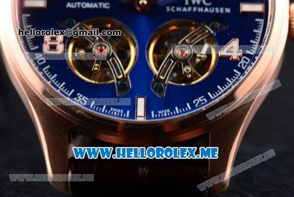 IWC Big Pilot Double Tourbillon Asia ST28 Automatic Rose Gold Case with Blue Dial and Brown Leather Strap Stick/Arabic Numeral Markers - Click Image to Close