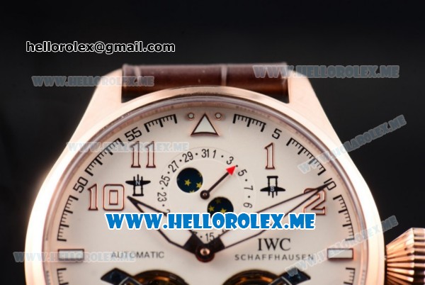 IWC Big Pilot Double Tourbillon Asia ST28 Automatic Rose Gold Case with White Dial and Brown Leather Strap Stick/Arabic Numeral Markers - Click Image to Close