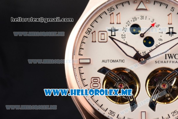 IWC Big Pilot Double Tourbillon Asia ST28 Automatic Rose Gold Case with White Dial and Brown Leather Strap Stick/Arabic Numeral Markers - Click Image to Close