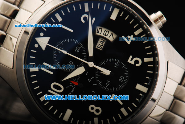 IWC Schaffhausen Chronograph Quartz Movement with Black Dial and White Marking - Click Image to Close