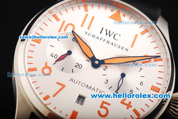 IWC Big Pilot Swiss Valjoux 7750 Automatic Movement Steel Case with Silver Dial and Orange Markers - Click Image to Close