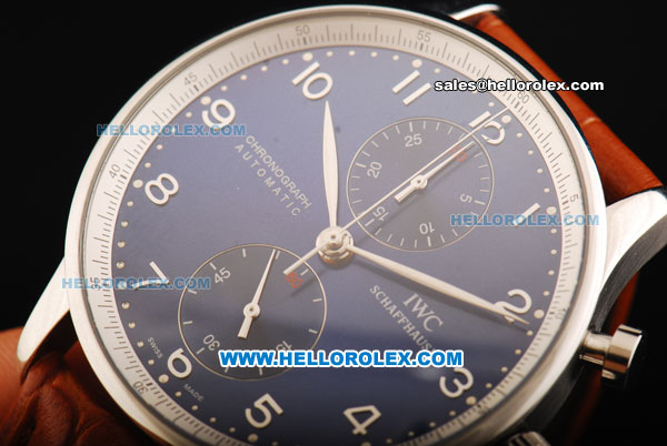IWC Portuguese Chronograph Swiss Valjoux 7750 Automatic Movement Steel Case with Blue Dial and Leather Strap - Click Image to Close