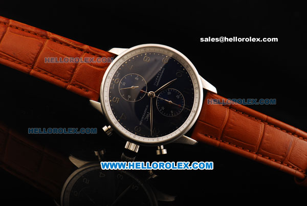 IWC Portuguese Chronograph Swiss Valjoux 7750 Automatic Movement Steel Case with Blue Dial and Leather Strap - Click Image to Close