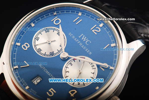 IWC Portuguese Automatic Movement Steel Case with Arabic Numeral Markers and Black Leather Strap - Click Image to Close