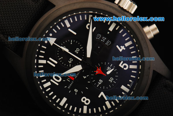 IWC Pilot's Watch TOP GUN Chronograph Quartz Movement PVD Case with Black Dial and Black Strap - Click Image to Close