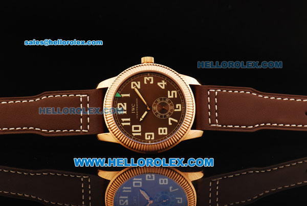 IWC Pilot's Watch Asia Manual Winding Movement Rose Gold Case with Brown Dial and Brown Leather Strap - Click Image to Close