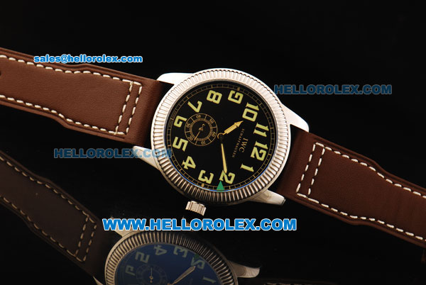 IWC Pilot's Watch Asia Manual Winding Movement Steel Case with Black Dial and Brown Leather Strap - Click Image to Close