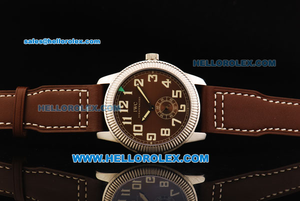 IWC Pilot's Watch Asia Manual Winding Movement Steel Case with Brown Dial and Brown Leather Strap - Click Image to Close