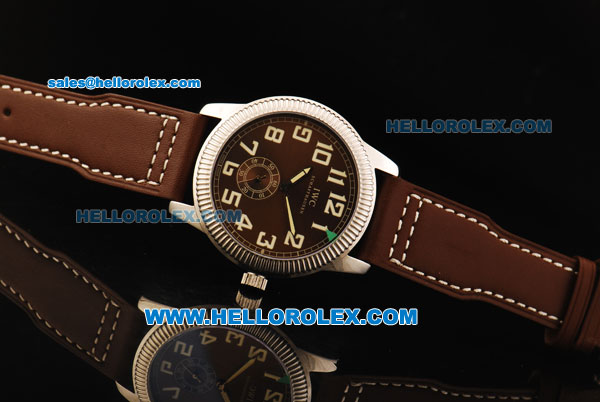 IWC Pilot's Watch Asia Manual Winding Movement Steel Case with Brown Dial and Brown Leather Strap - Click Image to Close