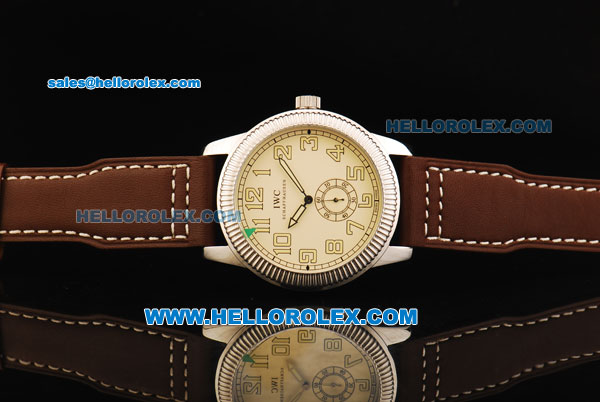 IWC Pilot's Watch Asia Manual Winding Movement Steel Case with Beige Dial and Brown Leather Strap - Click Image to Close