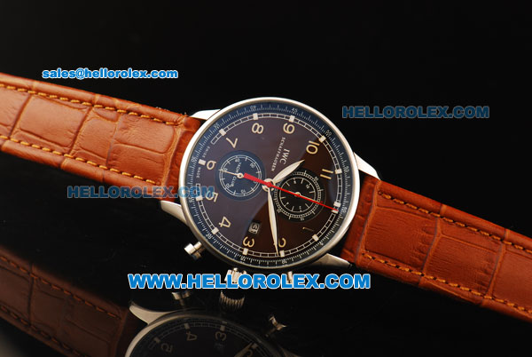 IWC Portuguese Yacht Club Chronograph Miyota Quartz Movement Steel Case with Brown Dial and Leather Strap - Click Image to Close