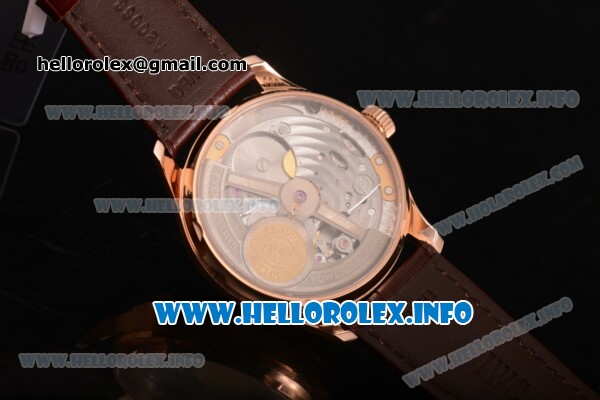 IWC Portuguese Power Reserve Clone IWC 52010 Automatic Rose Gold Case with White Dial and Brown Leather Strap - Arabic Numeral Markers (ZF) - Click Image to Close