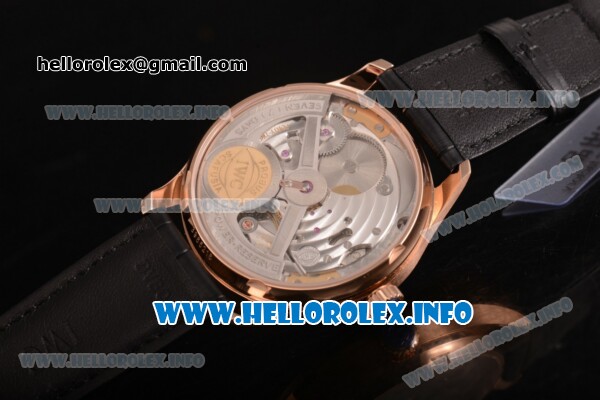 IWC Portuguese Power Reserve Clone IWC 52010 Automatic Rose Gold Case with Black Dial and Leather Strap - Arabic Numeral Markers (ZF) - Click Image to Close