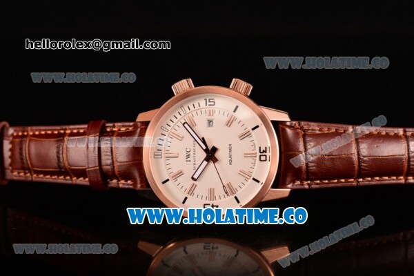IWC Aquatimer Vintage 1967 Asia Automatic Rose Gold Case with White Dial Stick Markers and Brown Leather Strap - Click Image to Close