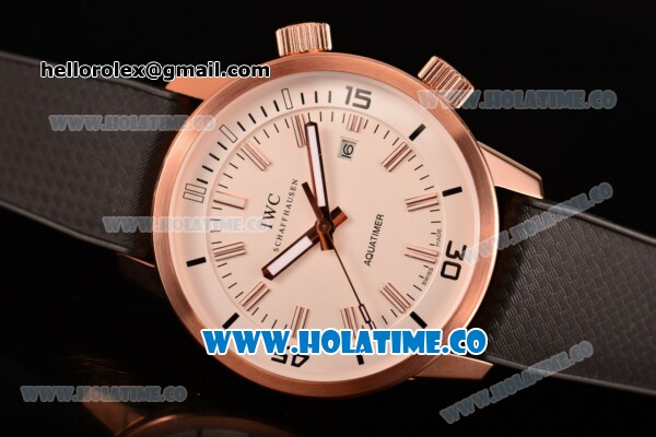 IWC Aquatimer Vintage 1967 Asia Automatic Rose Gold Case with White Dial Stick Markers and Black Rubber Strap - Click Image to Close