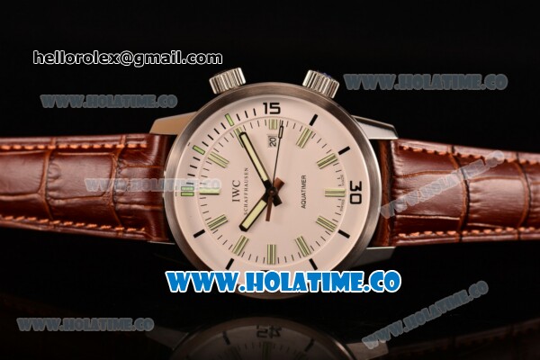 IWC Aquatimer Vintage 1967 Asia Automatic Steel Case with White Dial Stick Markers and Brown Leather Strap - Click Image to Close
