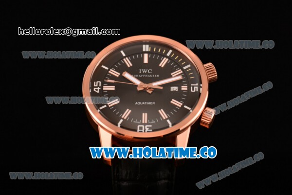 IWC Aquatimer Vintage 1967 Asia Automatic Rose Gold Case with Black Dial White Stick Markers and Black Leather Strap - Click Image to Close