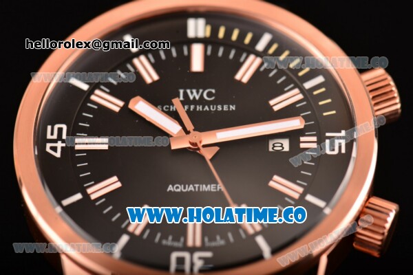 IWC Aquatimer Vintage 1967 Asia Automatic Rose Gold Case with Black Dial White Stick Markers and Black Rubber Strap - Click Image to Close