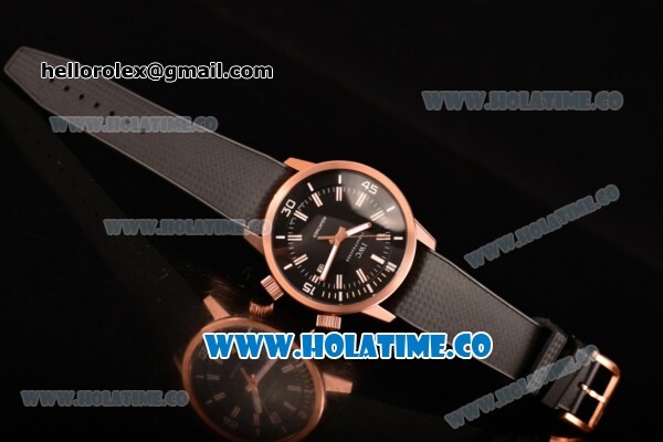 IWC Aquatimer Vintage 1967 Asia Automatic Rose Gold Case with Black Dial White Stick Markers and Black Rubber Strap - Click Image to Close