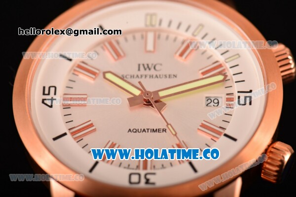IWC Aquatimer Vintage 1967 Swiss ETA 2824 Automatic Rose Gold Case with Stick Markers White Dial and Black Rubber Strap - Click Image to Close