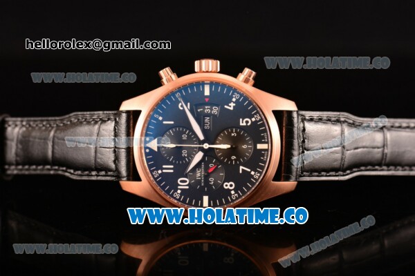 IWC Pilot’s Watch Chronograph Swiss Valjoux 7750 Automatic Rose Gold Case with Black Dial and White Arabic Numeral - 1:1 Original - Click Image to Close