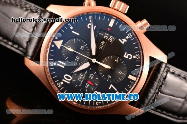 IWC Pilot’s Watch Chronograph Swiss Valjoux 7750 Automatic Rose Gold Case with Black Dial and White Arabic Numeral - 1:1 Original - Click Image to Close