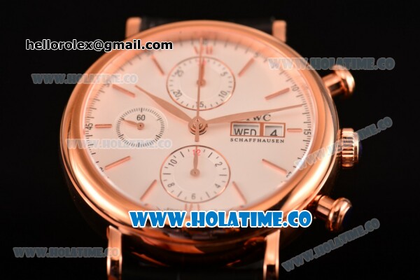 IWC Portofino Chrono Swiss Valjoux 7750 Automatic Rose Gold Case with White Dial and Stick Markers - Click Image to Close