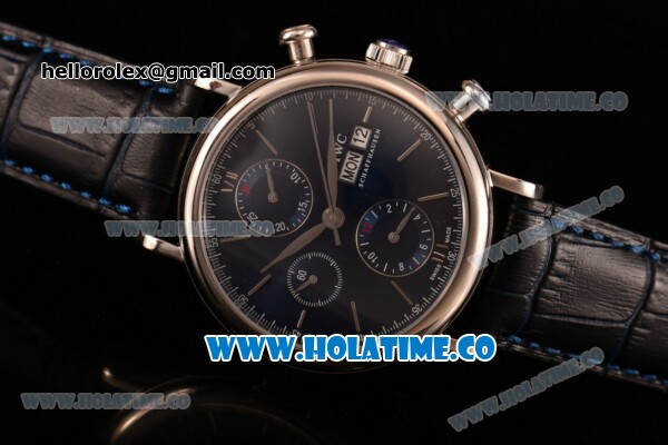 IWC Portofino Chrono Swiss Valjoux 7750 Automatic Steel Case with Blue Dial and Stick Markers - Click Image to Close