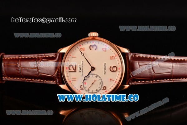 IWC Portugieser Hand-Wound Asia 6497 Manual Winding Rose Gold Case with White Dial Brown Leather Strap and Arabic Numeral Markers - Click Image to Close