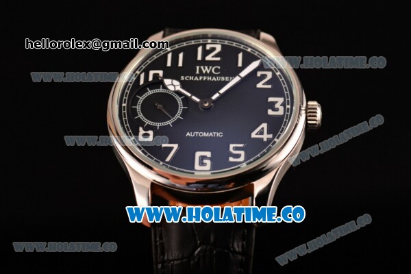 IWC Portugieser Hand-Wound Asia 6497 Manual Winding Steel Case with Black Dial Black Leather Strap and White Arabic Numeral Markers - Click Image to Close