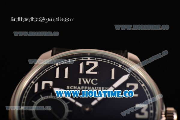 IWC Portugieser Hand-Wound Asia 6497 Manual Winding Steel Case with Black Dial Black Leather Strap and White Arabic Numeral Markers - Click Image to Close