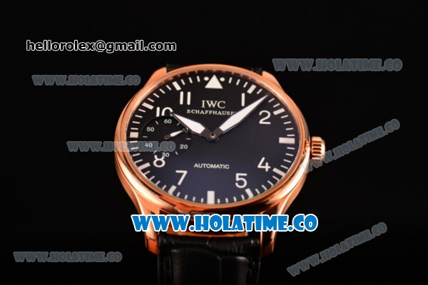 IWC Portugieser Hand-Wound Asia 6497 Manual Winding Rose Gold Case with Black Dial and White Arabic Numeral/Stick Markers - Click Image to Close