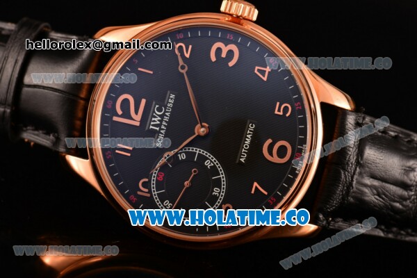 IWC Portugieser Hand-Wound Asia 6497 Manual Winding Rose Gold Case with Black Dial and Rose Gold Arabic Numeral Markers - Click Image to Close