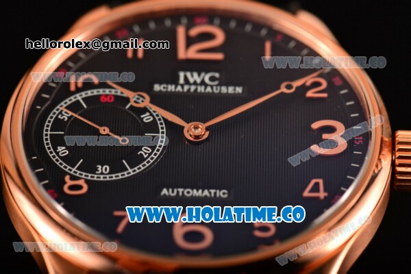 IWC Portugieser Hand-Wound Asia 6497 Manual Winding Rose Gold Case with Black Dial and Rose Gold Arabic Numeral Markers - Click Image to Close